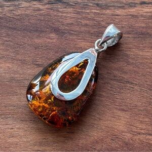 Large Sterling Silver and Amber Pendant